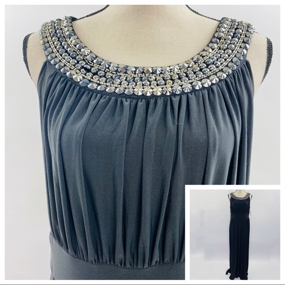 Haani Dresses & Skirts - Haani Black Embellished Neckline Maxi Dress XL